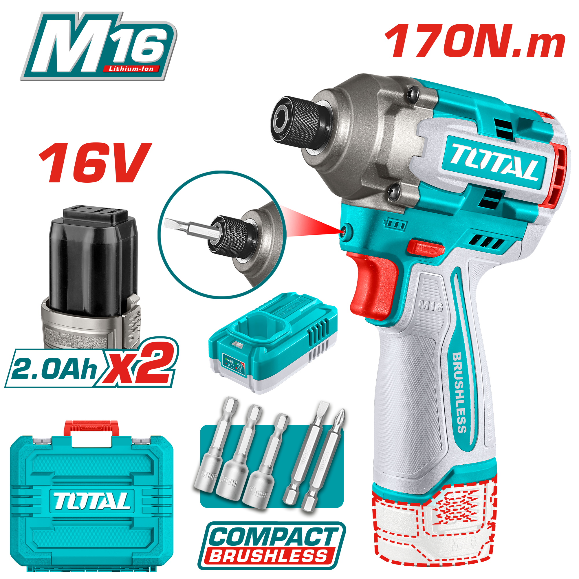 Përforcues ndakues 170Nm 16V 2×2.0Ah TOTAL TIRLI16178