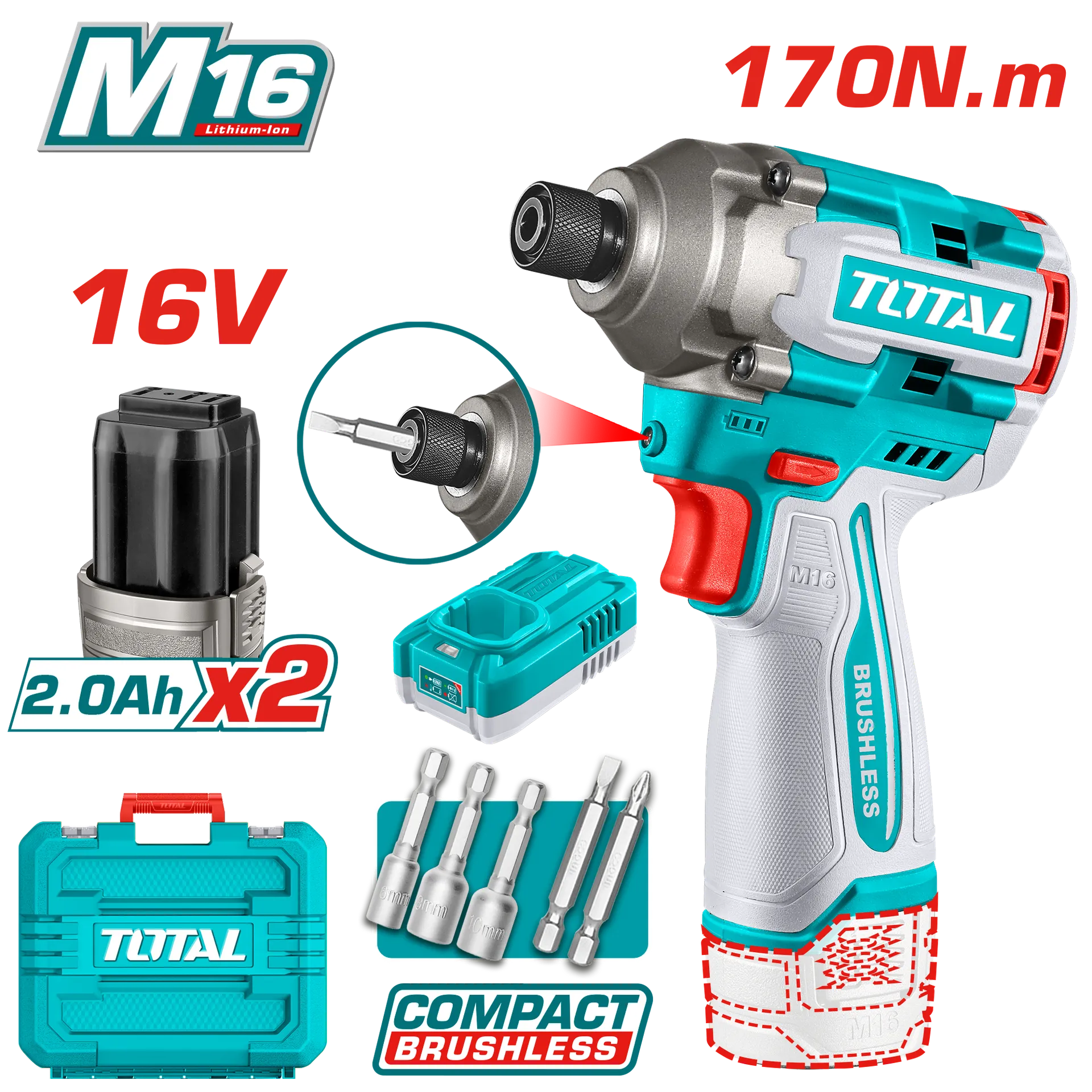 Përforcues ndakues 170Nm 16V 2×2.0Ah TOTAL TIRLI16178