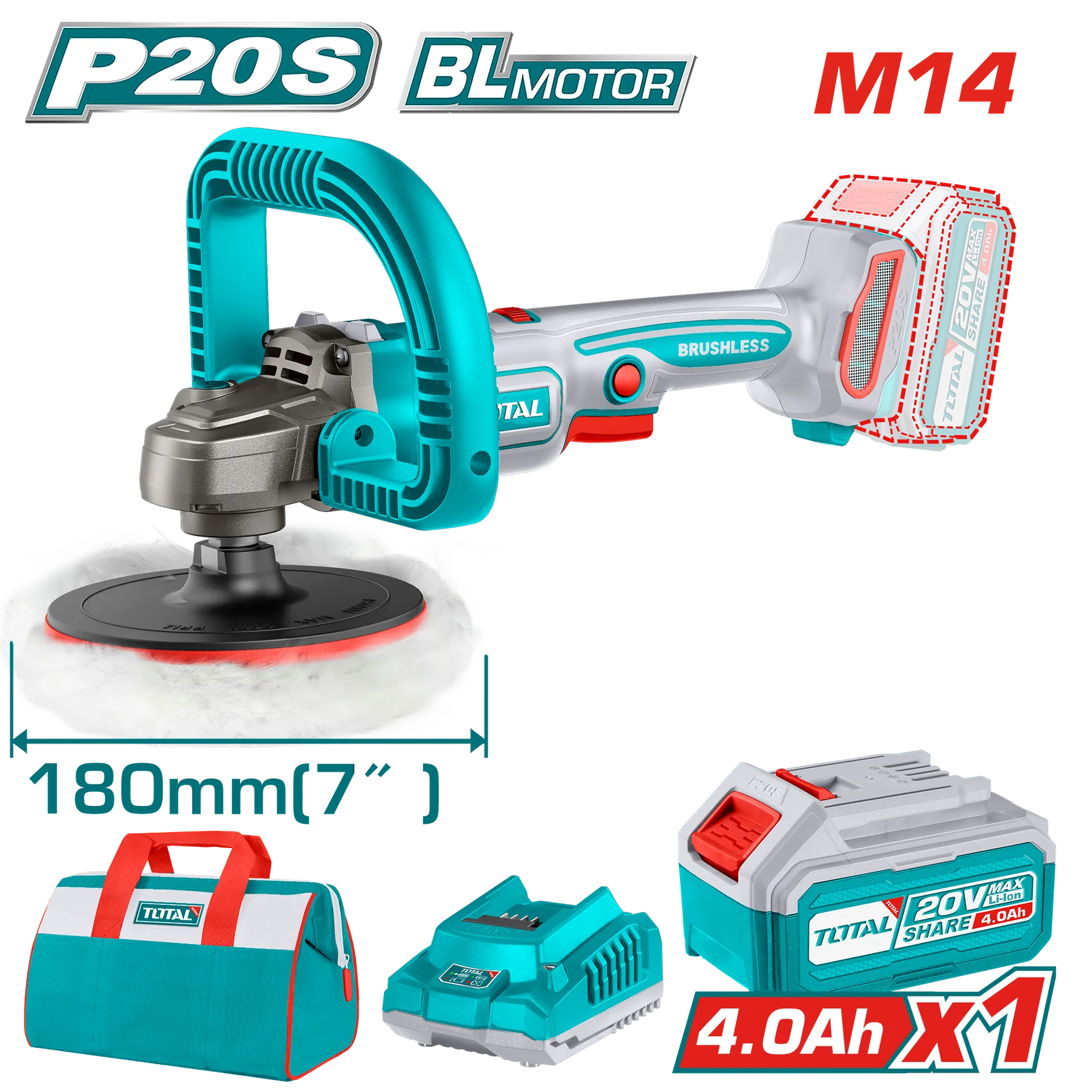 Lusheruese TOTAL 180mm 1×4.0Ah bateri 20V TAPLI20181