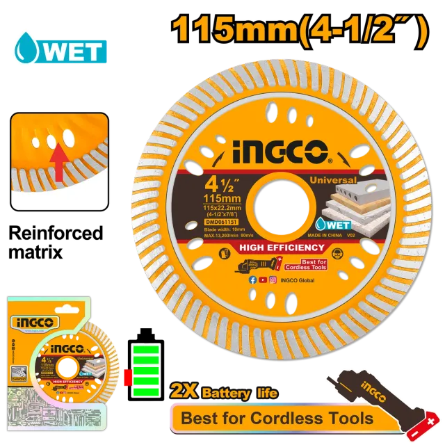 ДИЈАМАНТСКИ ДИСК УНИВЕРЗАЛЕН 115mm ЗА БАТЕРИСКИ АЛАТ INGCO DMD061151