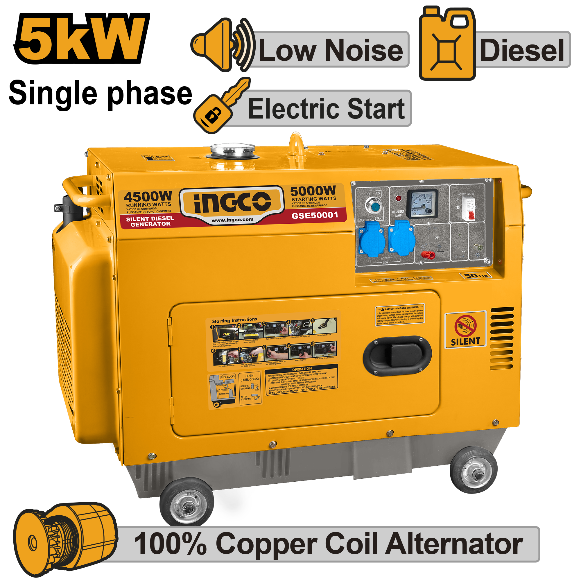 АГРЕГАТ ДИЗЕЛ 5 KW СИЛЕНТ INGCO GSE50001