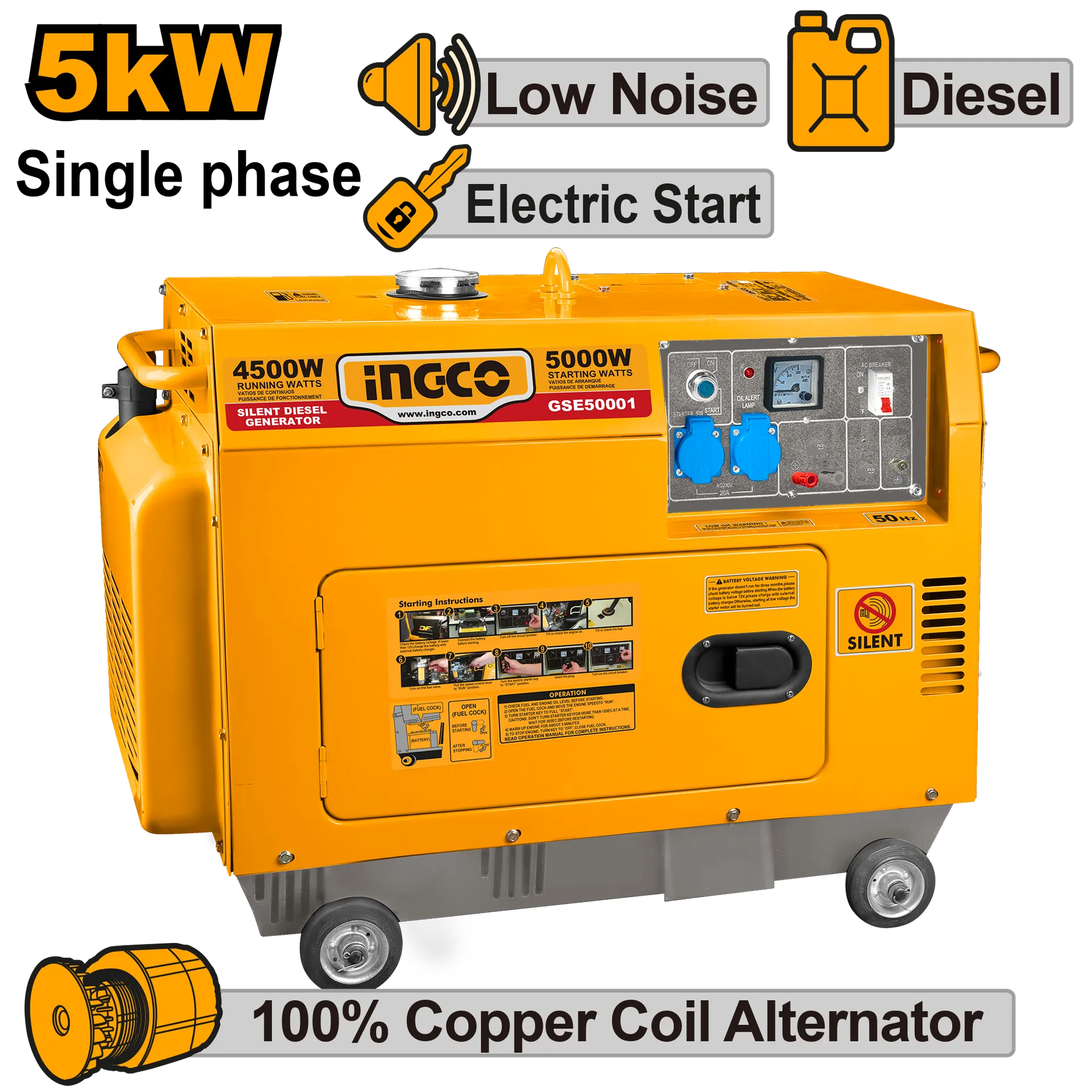 АГРЕГАТ ДИЗЕЛ 5 KW СИЛЕНТ INGCO GSE50001