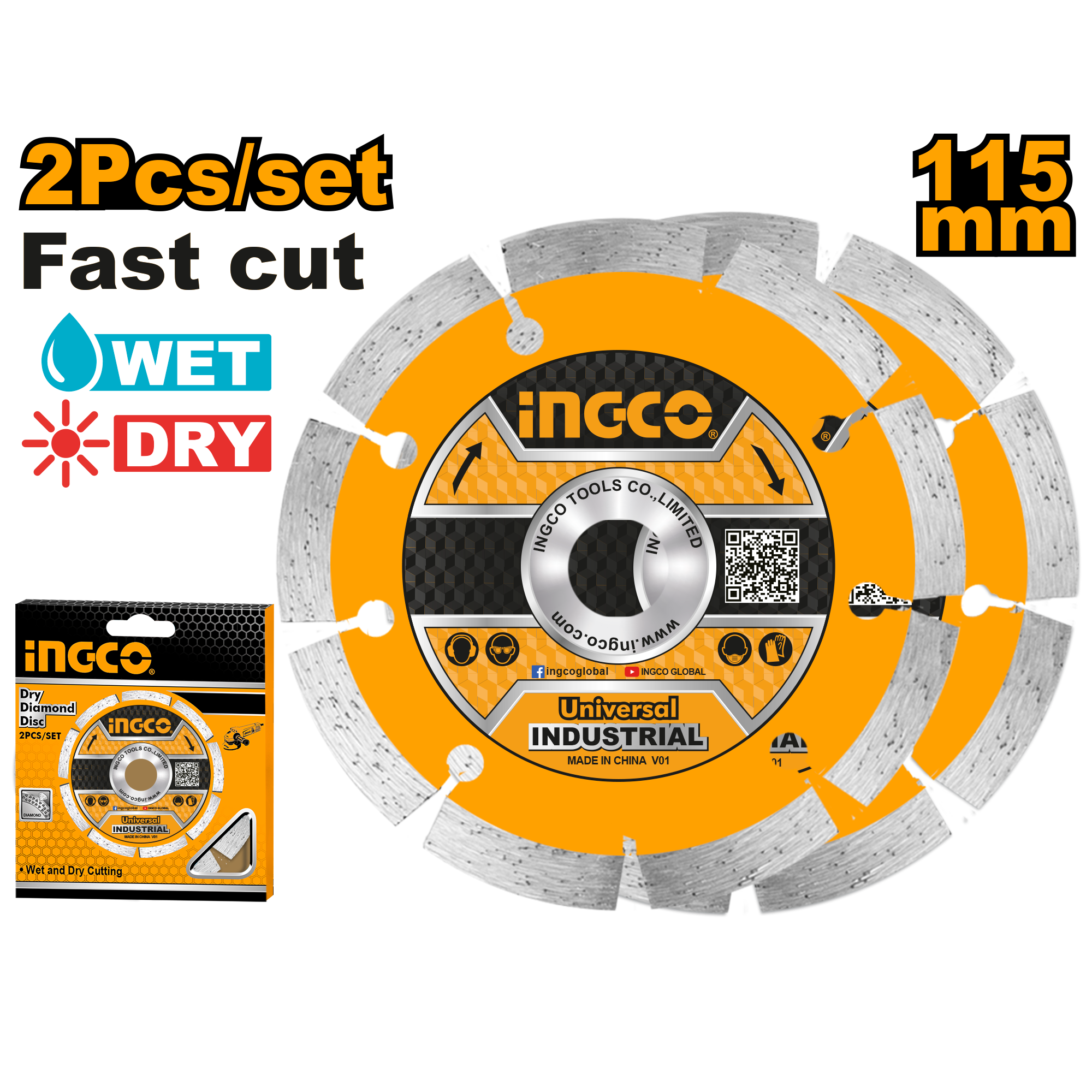 ДИЈАМАНТСКИ ДИСК БЕТОН 115mm СЕТ 2/1 INGCO DMD0111523