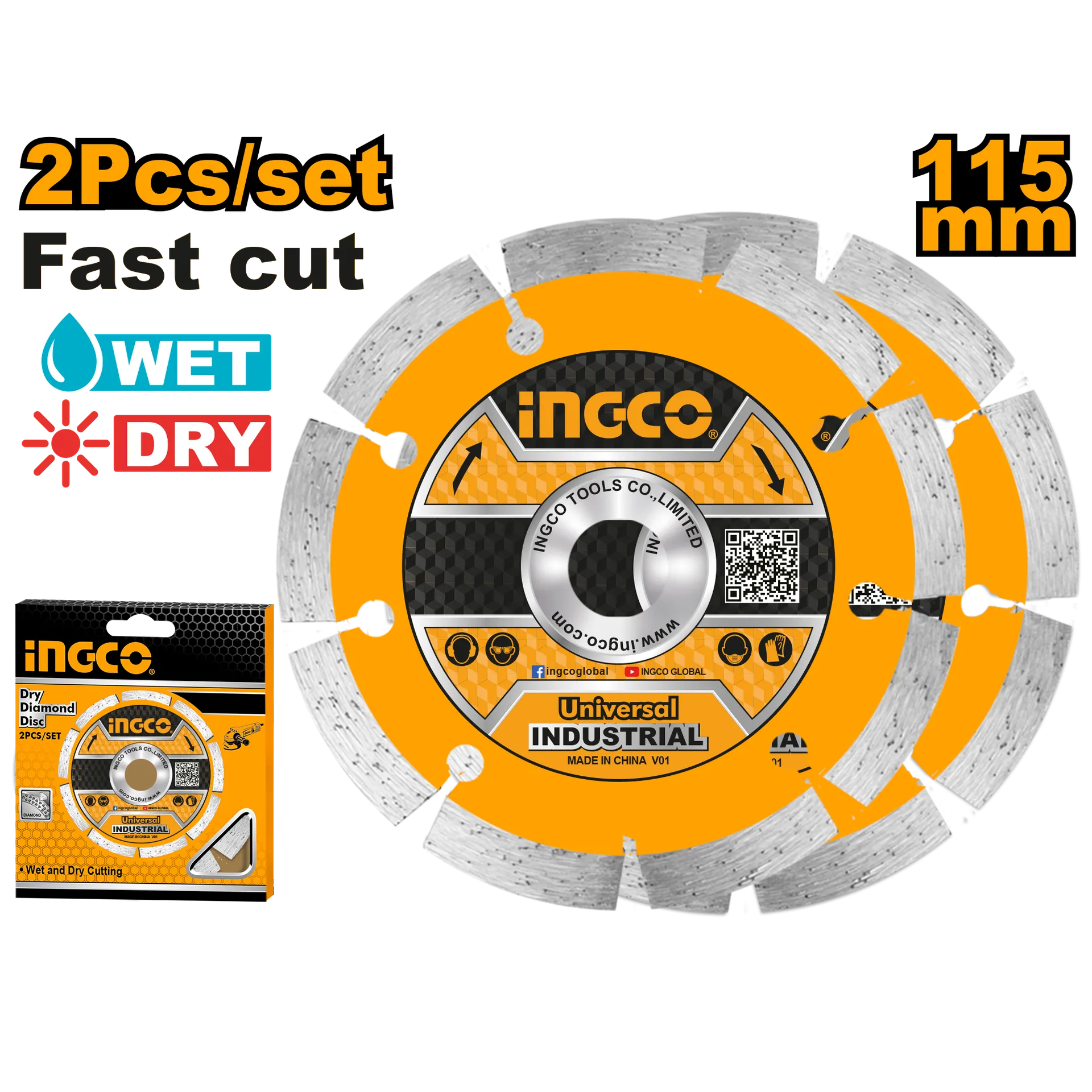 ДИЈАМАНТСКИ ДИСК БЕТОН 115mm СЕТ 2/1 INGCO DMD0111523