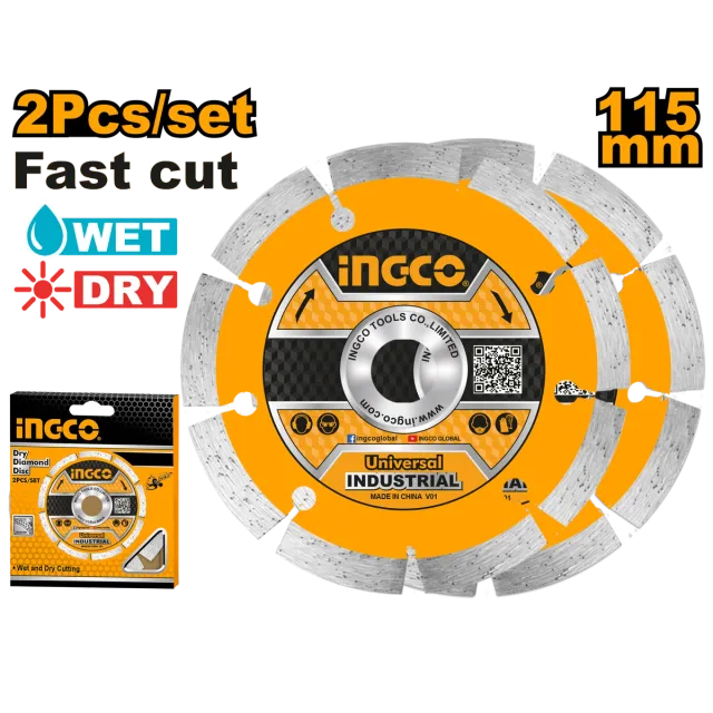 ДИЈАМАНТСКИ ДИСК БЕТОН 115mm СЕТ 2/1 INGCO DMD0111523