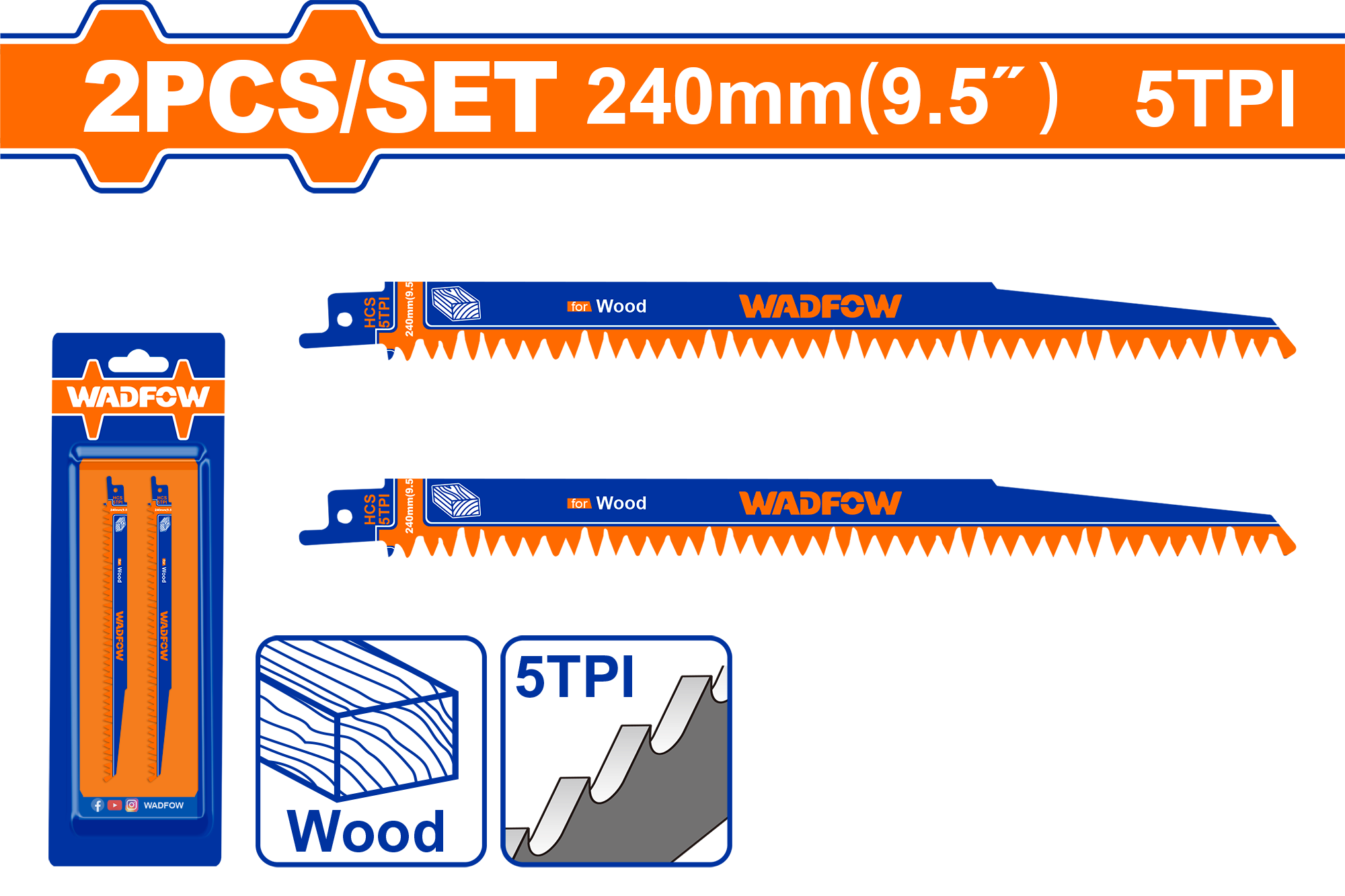 СЕТ од 2 ПИЛИ за РЕЦИПРОЧНА ПИЛА САБЈАРКА 240mm BASIC FOR WOOD WADFOW WJT1531L