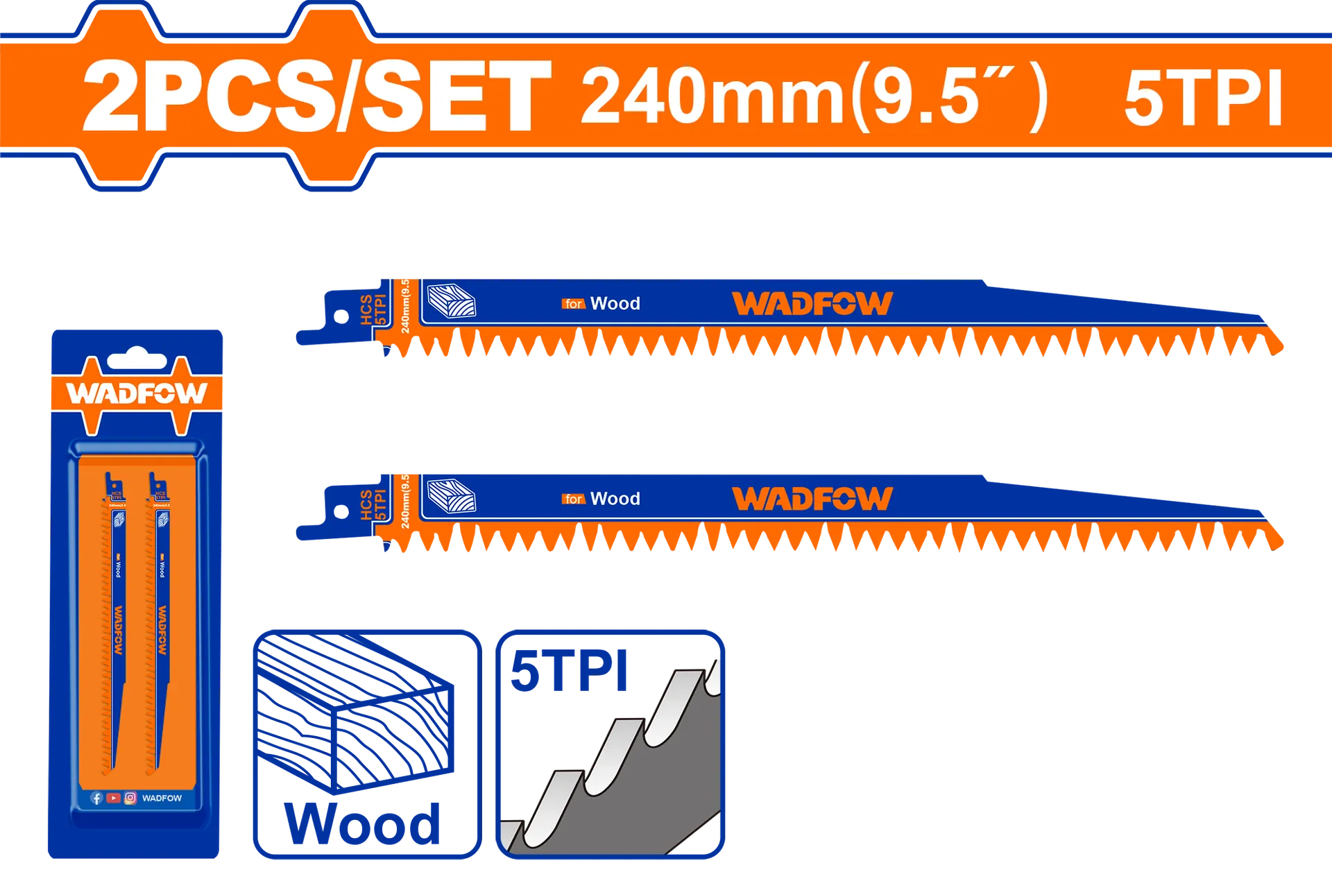 СЕТ од 2 ПИЛИ за РЕЦИПРОЧНА ПИЛА САБЈАРКА 240mm BASIC FOR WOOD WADFOW WJT1531L