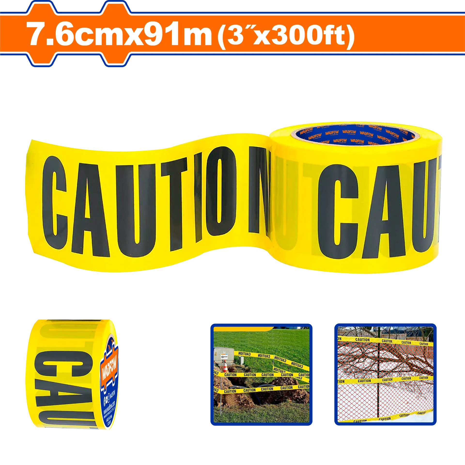 ЛЕНТА ЗА ОБЕЛЕЖУВАЊЕ 7.6cm × 91m WADFOW ЖОЛТО+ЦРНО “CAUTION” – WEE2H90