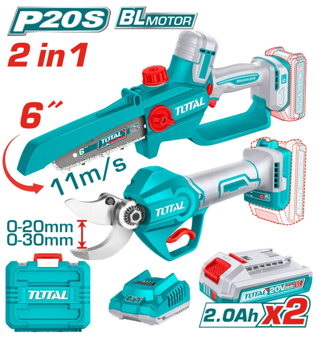 ГРАДИНАРСКИ COMBO СЕТ НОЖИЦИ ЗА КРОЕЊЕ + ПИЛА 20V 2×2.0Ah TOTAL TOSLI250795