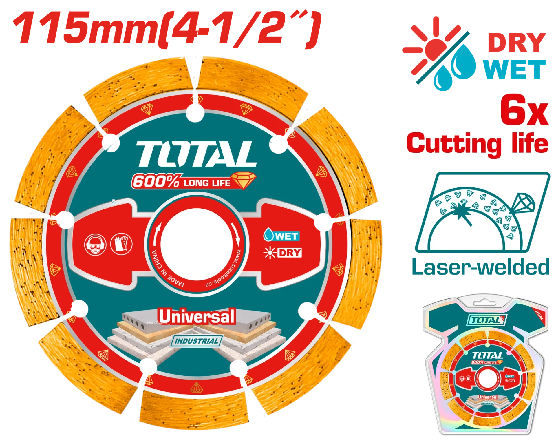 Disk diamant 115mm universal jetëzgjatje e gjatë TOTAL TAC2171151