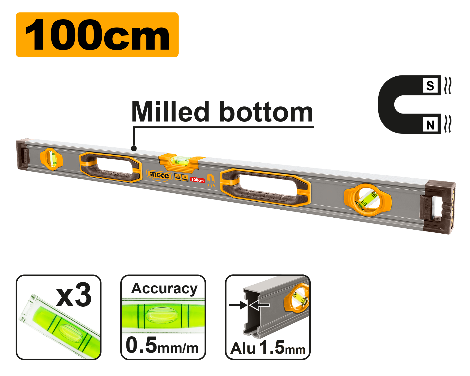 Nivel umar me magnet 100CM INGCO HSL38100M