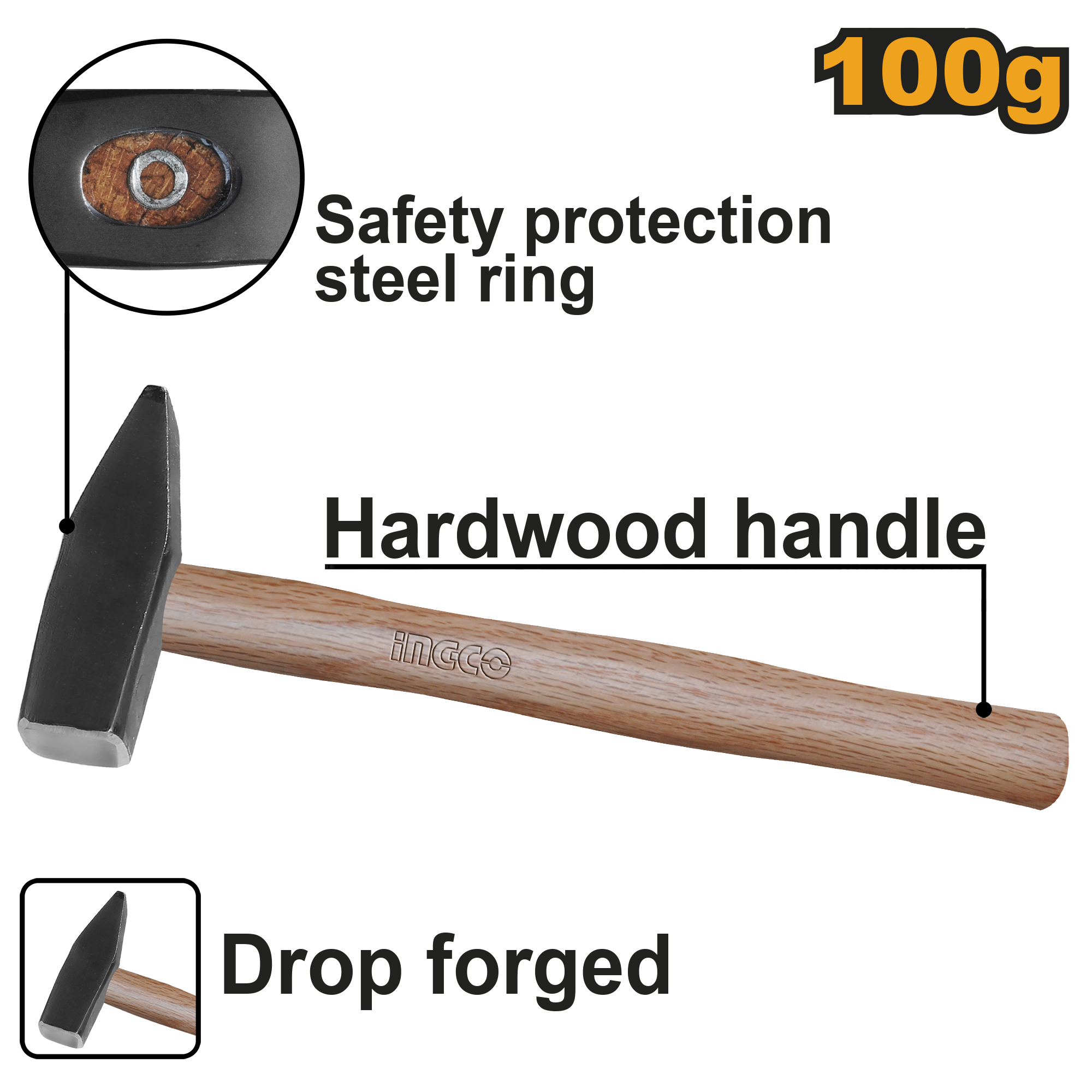 ЧЕКАН ДРВЕНА РАЧКА 100GR INGCO HMH040100