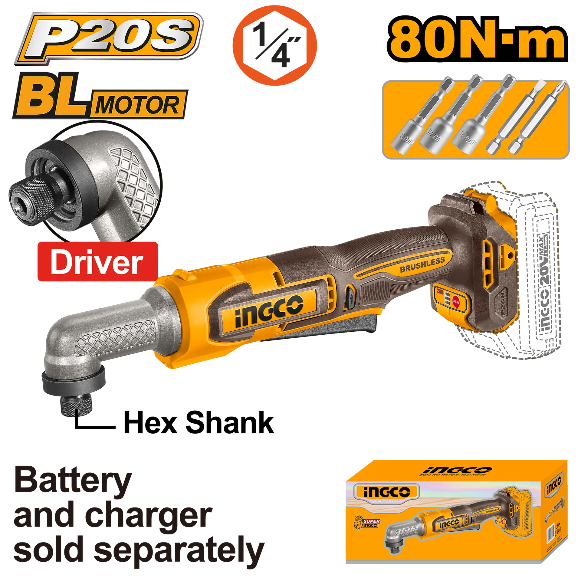 Grepja kënddore 80Nm 20V vetëm mjet pa bateri INGCO CAIRLI2081