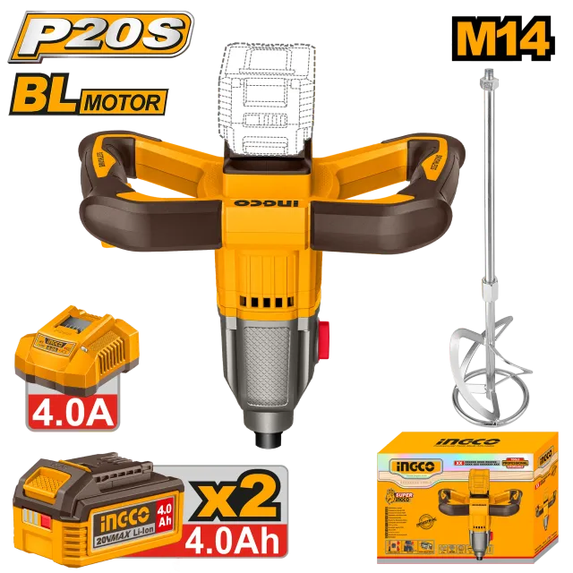 БАТЕРИСКА МЕШАЛКА 20V 2×4.0Ah M14 INGCO MXLI20162