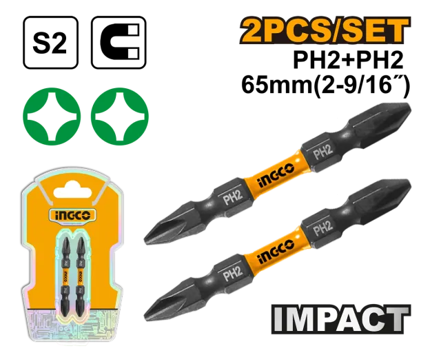 СЕТ од 2 дупли бита PH2 + PH2 65mm INGCO SDBIM72PH265