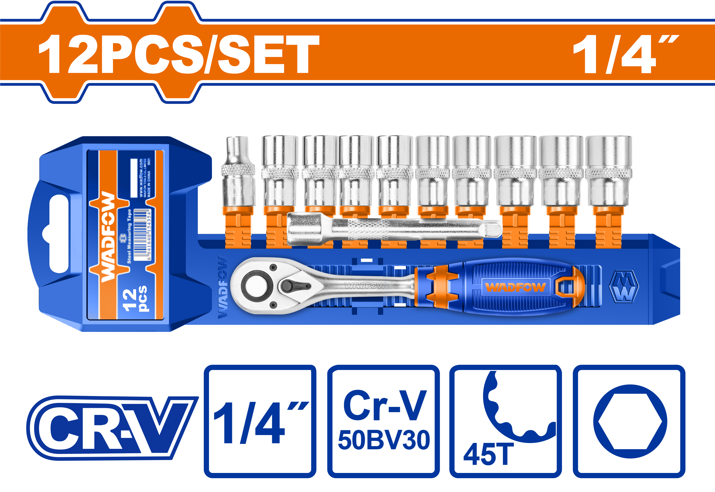Set përshkrues 1/4" me 10 nyje WADFOW WST4212