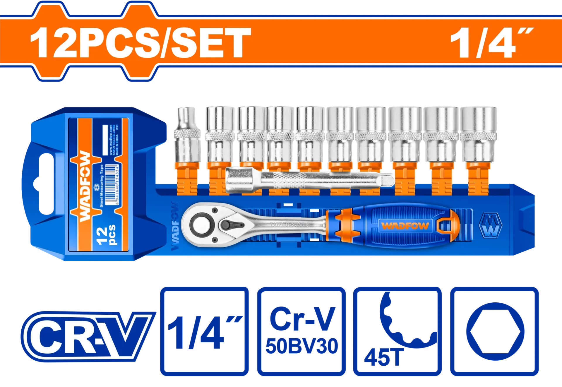 Set përshkrues 1/4" me 10 nyje WADFOW WST4212