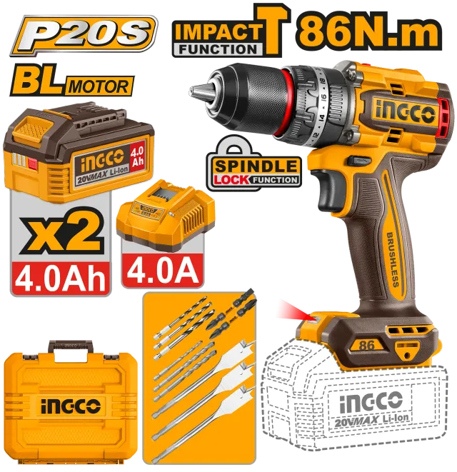 ШТРАФИЛИЦА 86Nm 20V 2X4.0Ah БАТЕРИИ INGCO CIDLI208682
