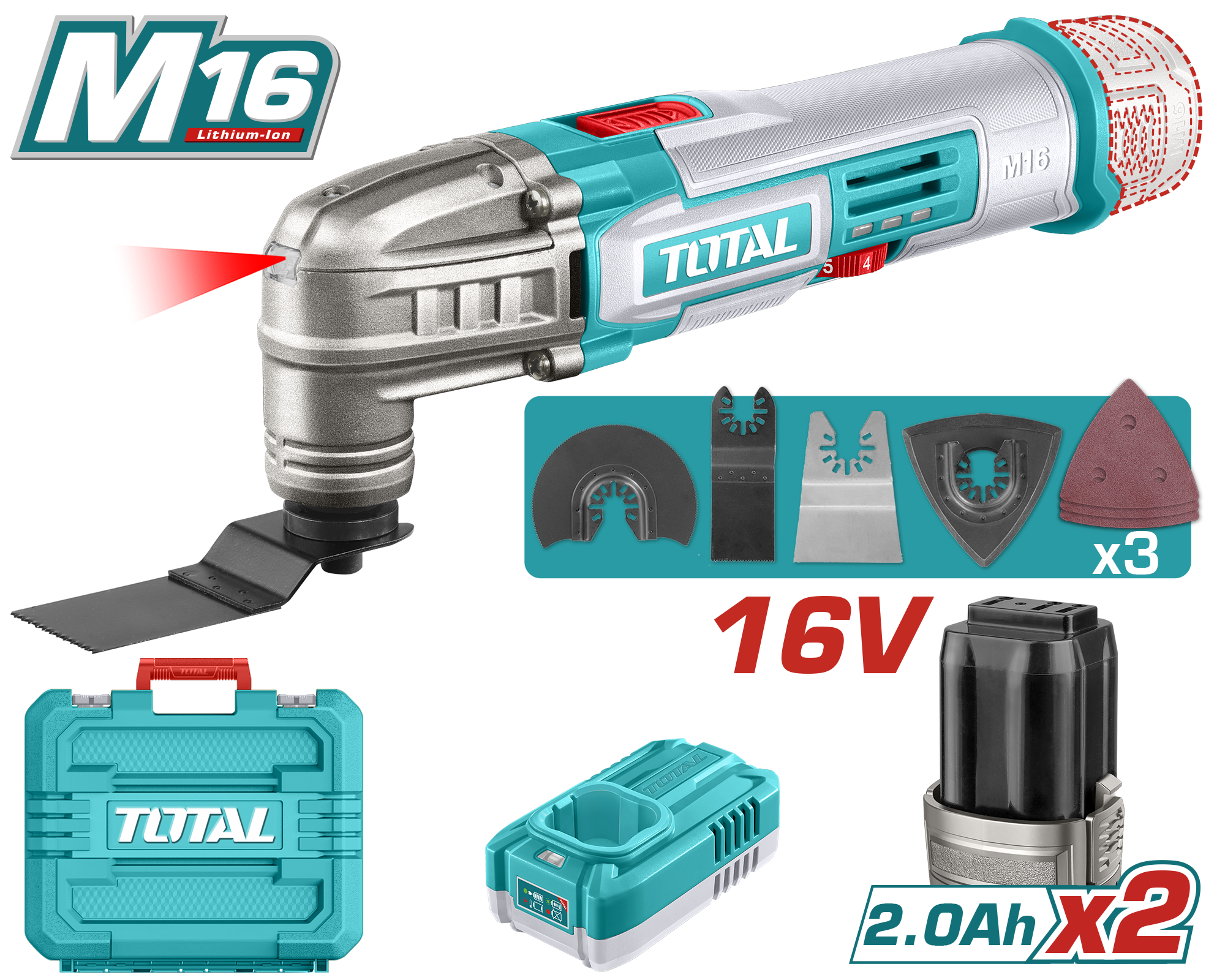 ПОВЕЌЕНАМЕНСКИ АЛАТ МУЛТИТУЛ 16V 2×2.0Ah TOTAL TMLI16222