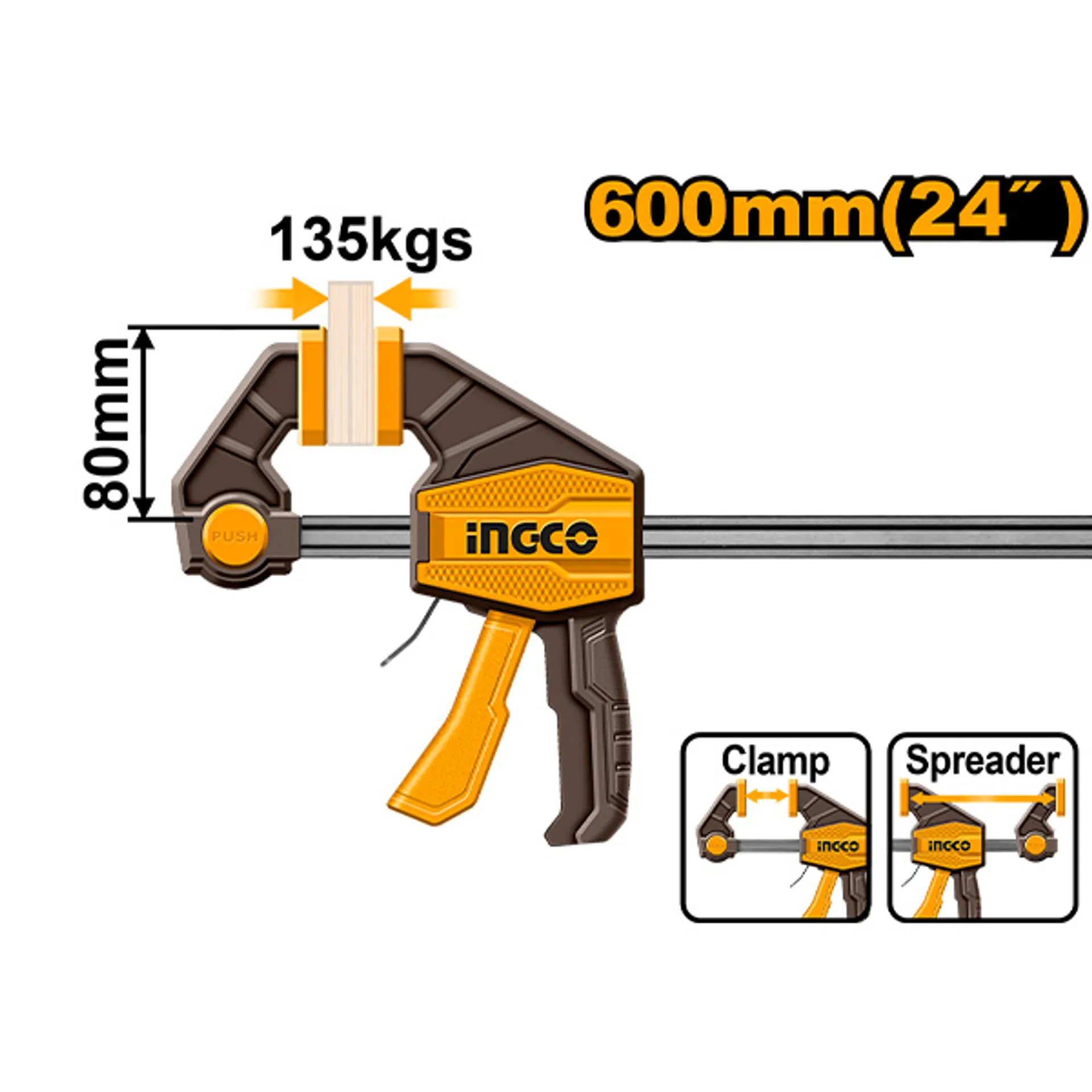 Столарска брза стега 600mm 60kg INGCO PVC+метал HOBC24802