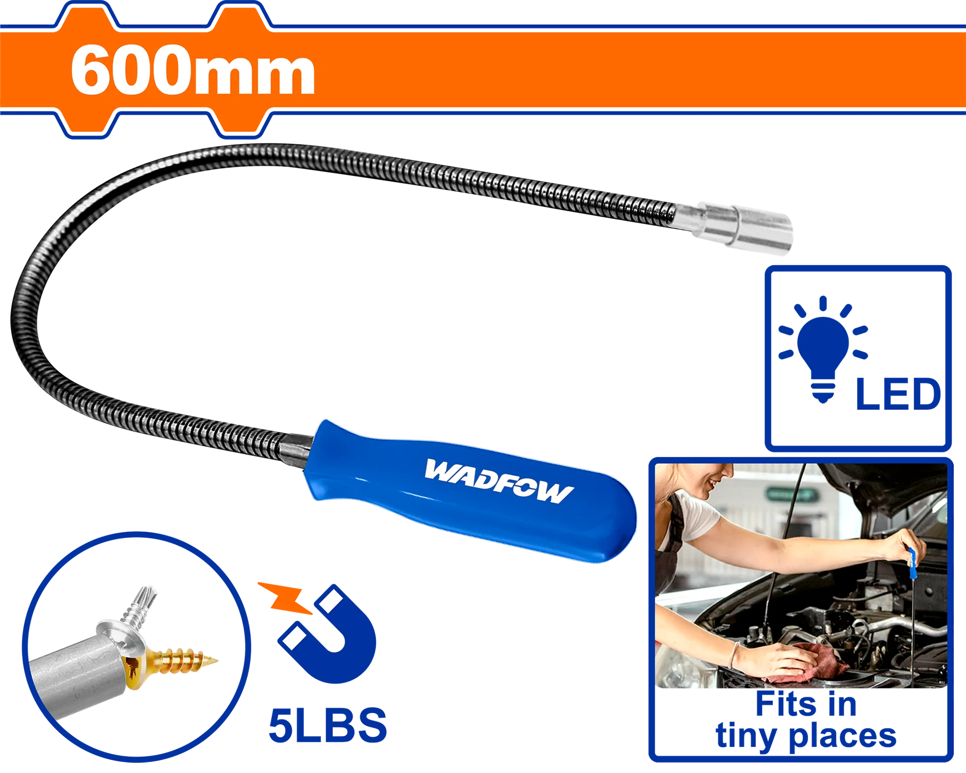 Magnet teleskopik me dritë LED 600mm WADFOW WME4E61