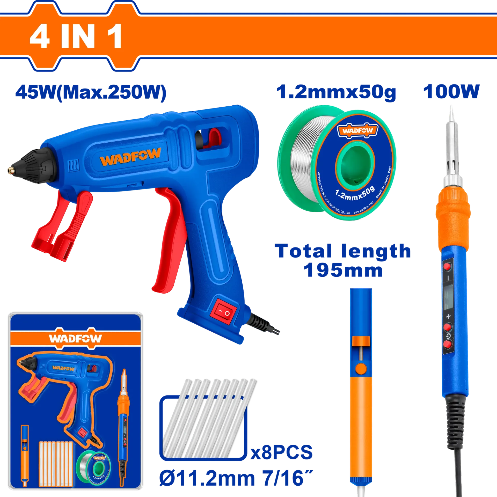 Set per saldim + pishtal ngjitese silikoni shufra 45W WADFOW WGLS1401