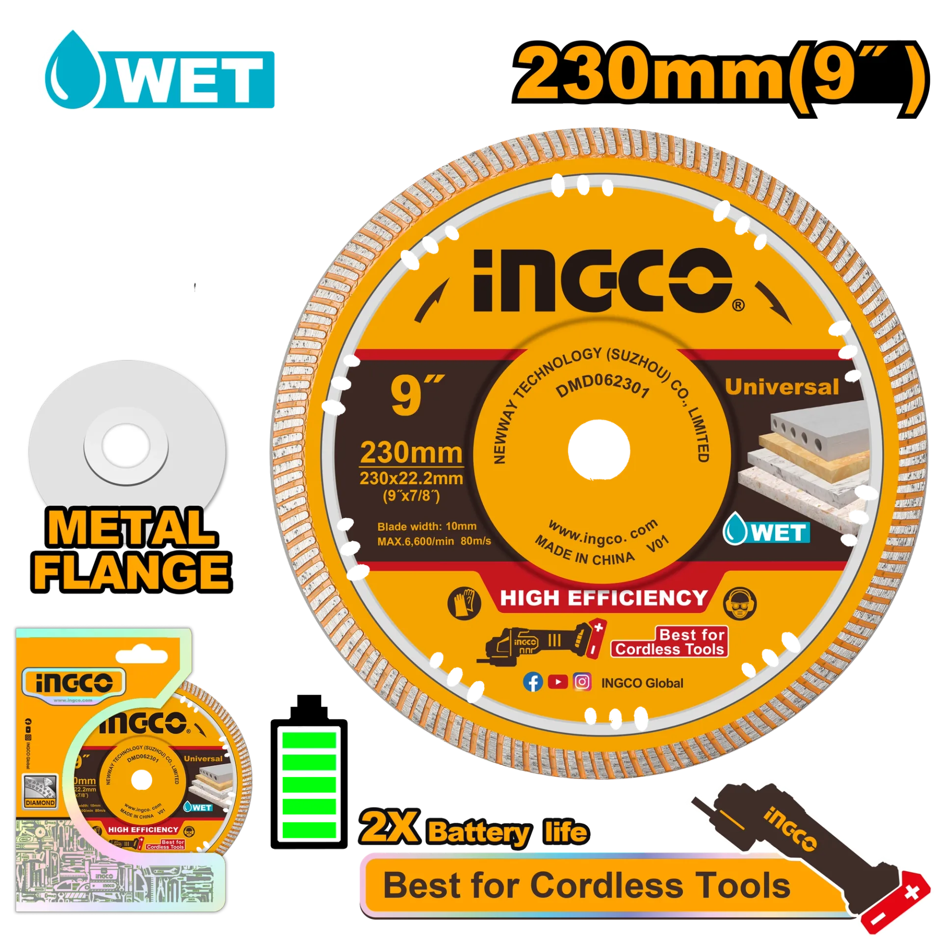 Disk diamanti 230mm për alat baterike INGCO DMD062301