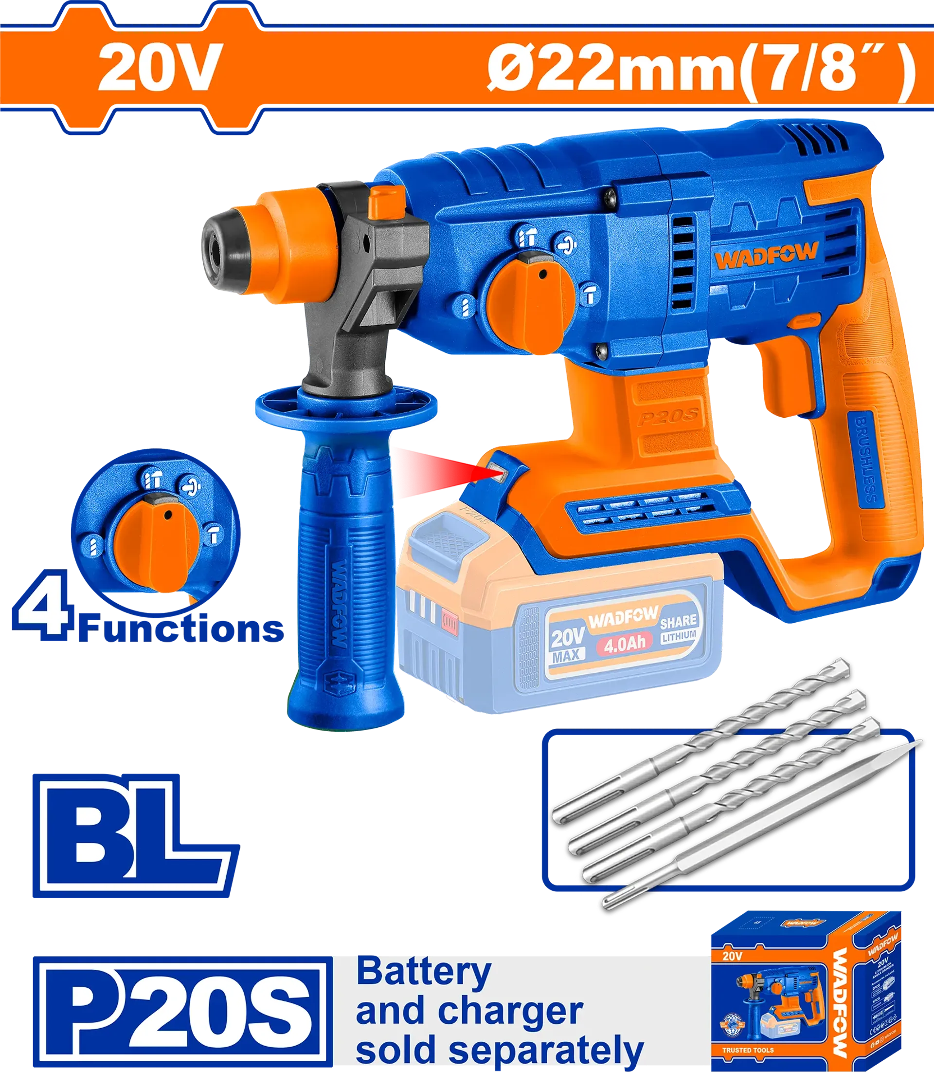 Çekani rrotues goditës me bateri hilti 20V 22mm solo pa bateri WADFOW WLM15220