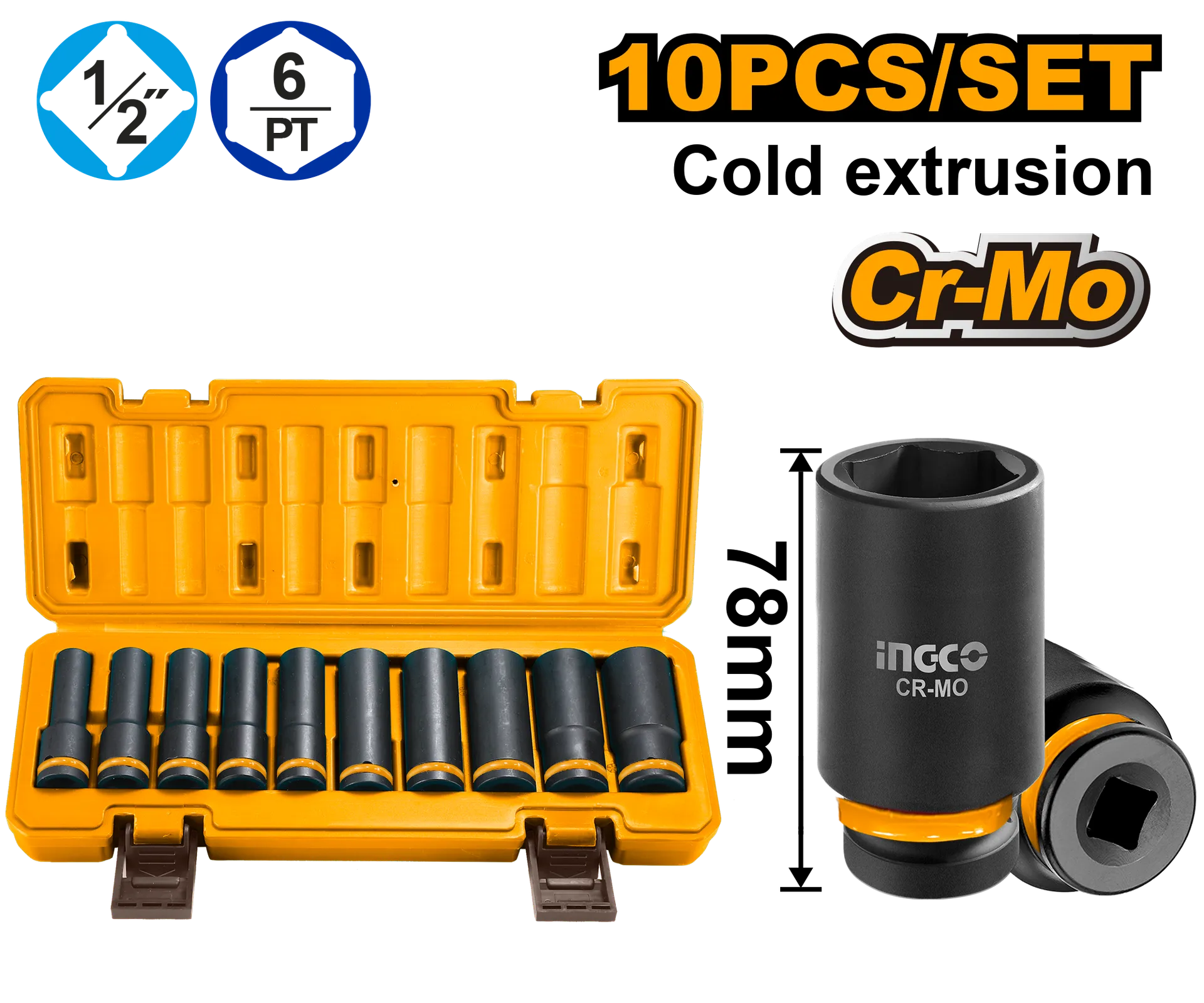 Set 10/1 patentë çelësa 1/2" 78mm INGCO HKISSD12102L