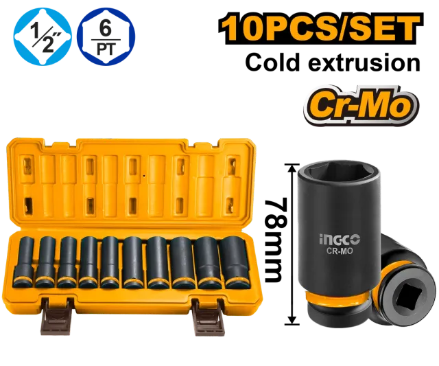 СЕТ 10/1 ПАТЕНТ КЛУЧЕВИ 1/2″ 78mm INGCO HKISSD12102L