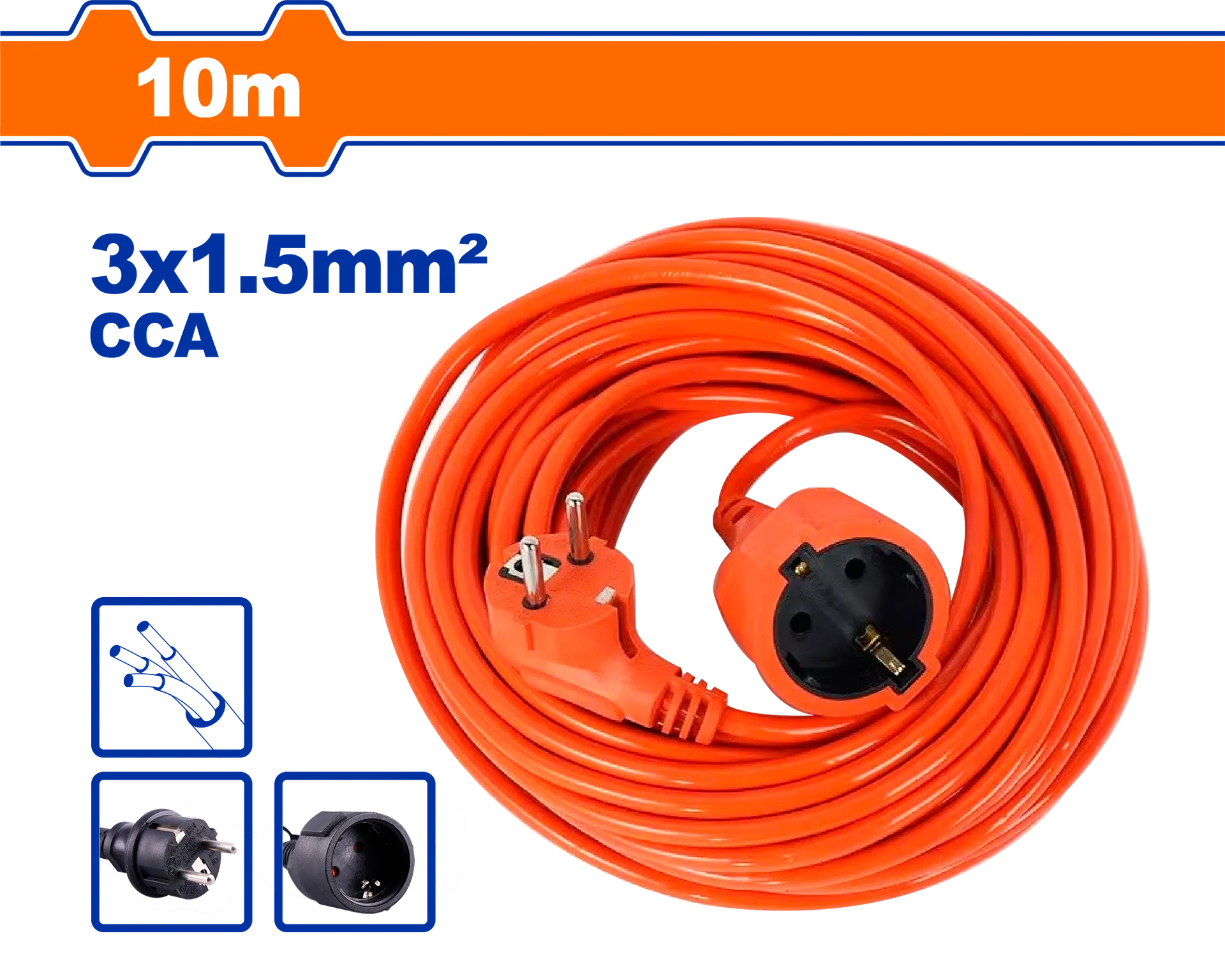 ПРОДОЛЖЕН КАБЕЛ 3×1.5mm2 10M WADFOW WEJAG03