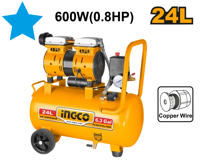 БЕЗМАСЛЕН КОМПРЕСОР 24L 0.6KW INGCO ACS175241