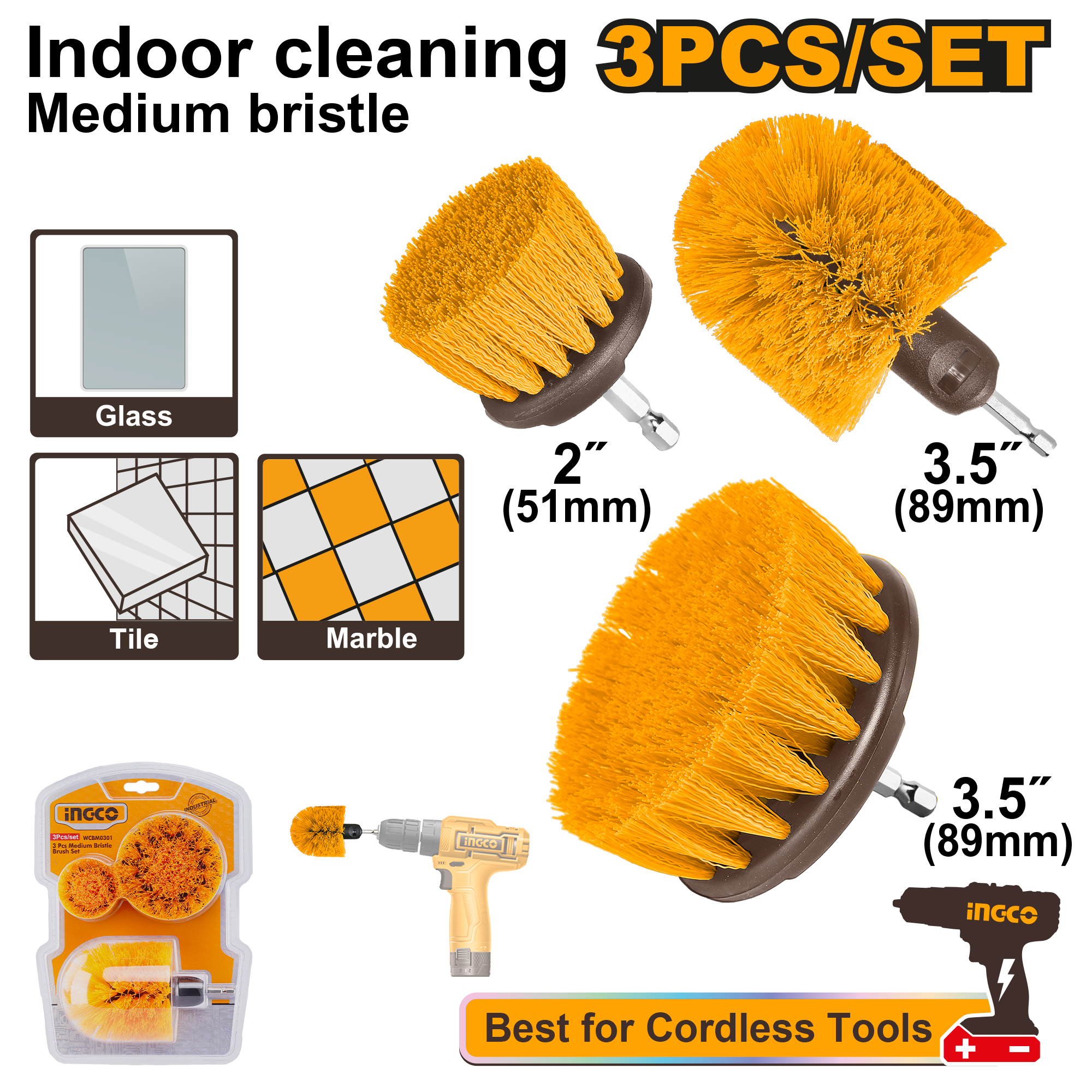 Peria për pastrimin mesatare set 3/1 INGCO WCBM0301