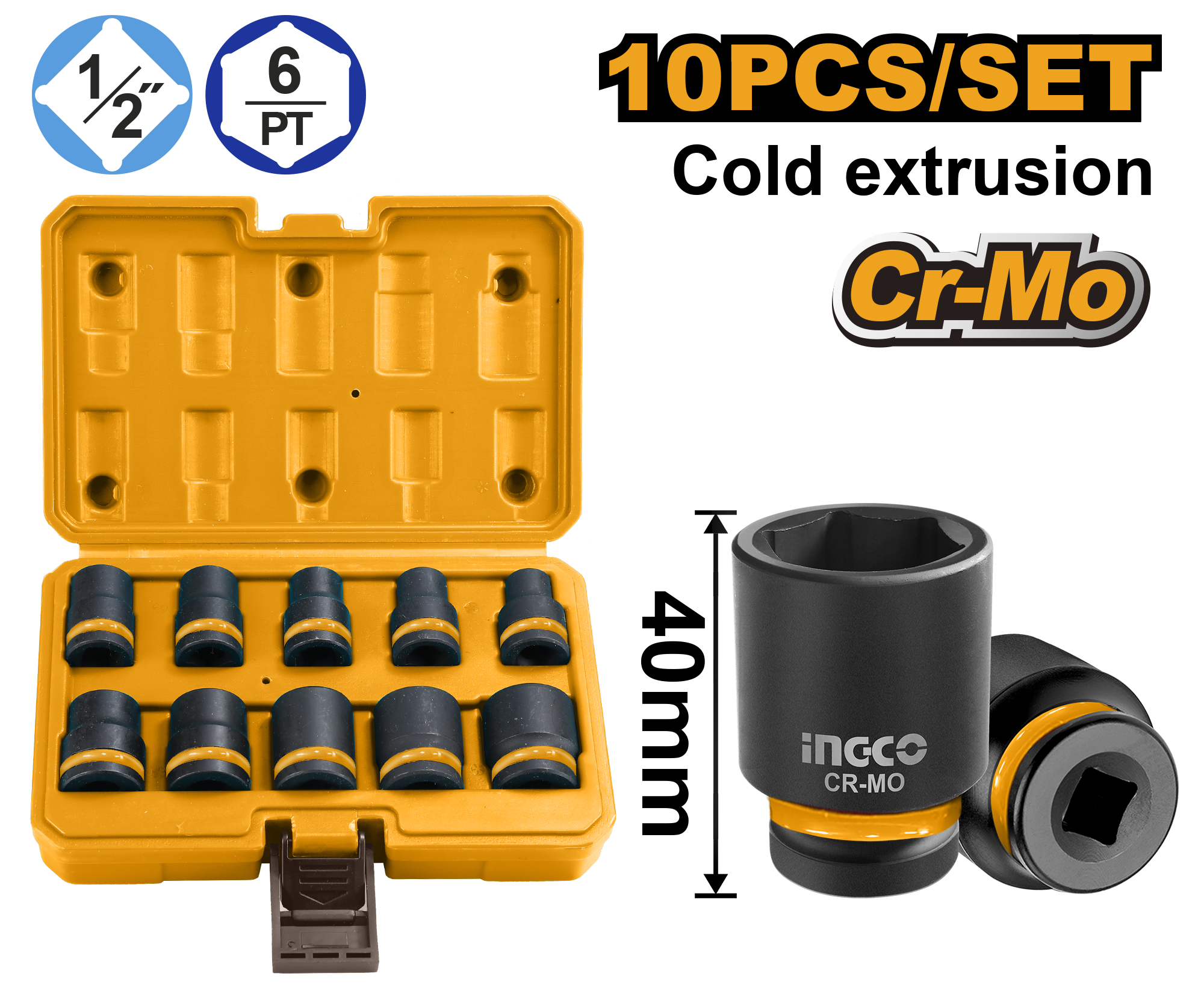 Set 10/1 patent çelësa 40MM 1/2" INGCO HKISSD12101