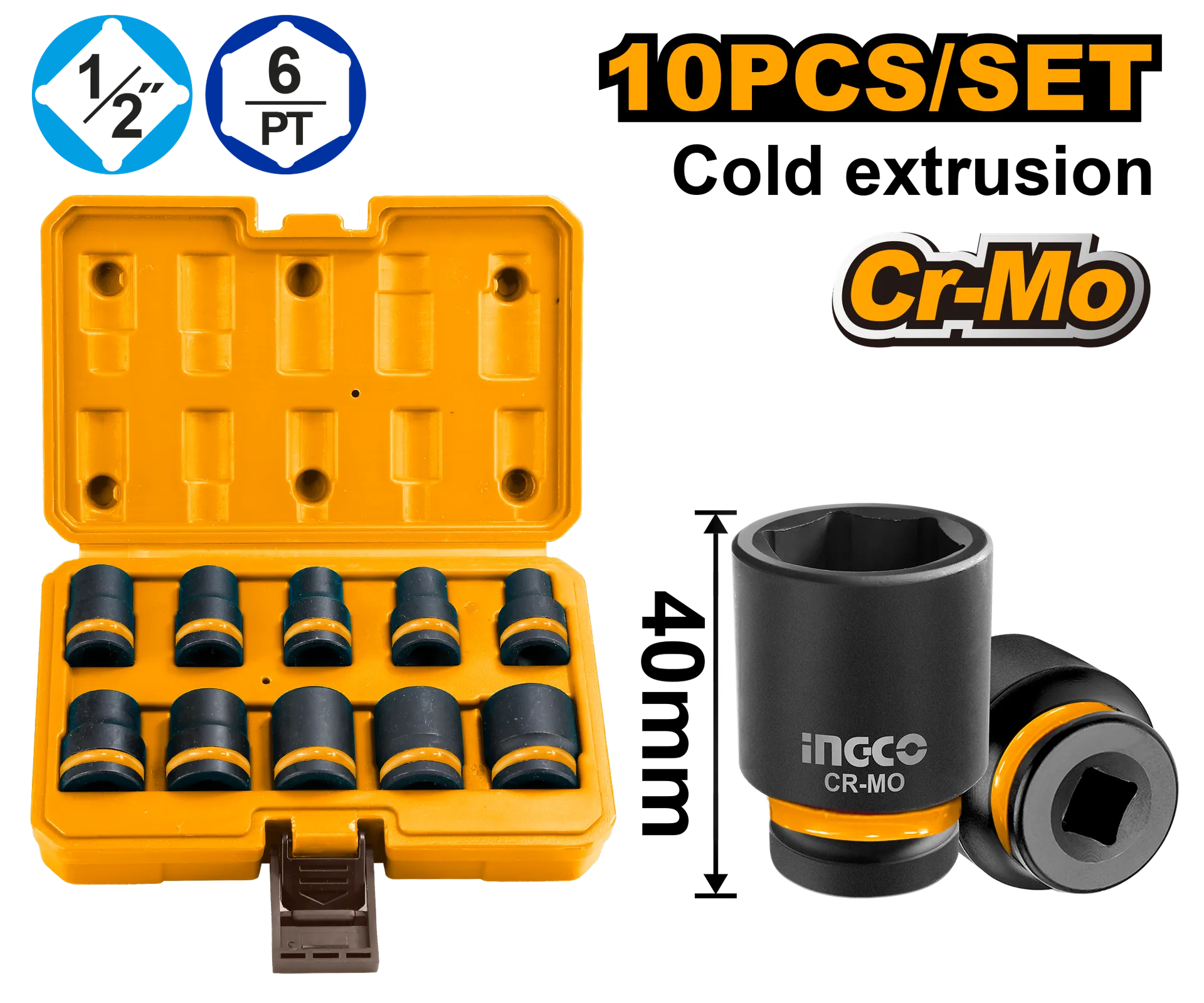 Set 10/1 patent çelësa 40MM 1/2" INGCO HKISSD12101