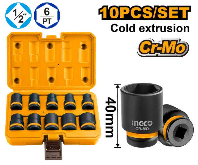 СЕТ 10/1 ПАТЕНТ КЛУЧЕВИ 40ММ 1/2″ INGCO HKISSD12101
