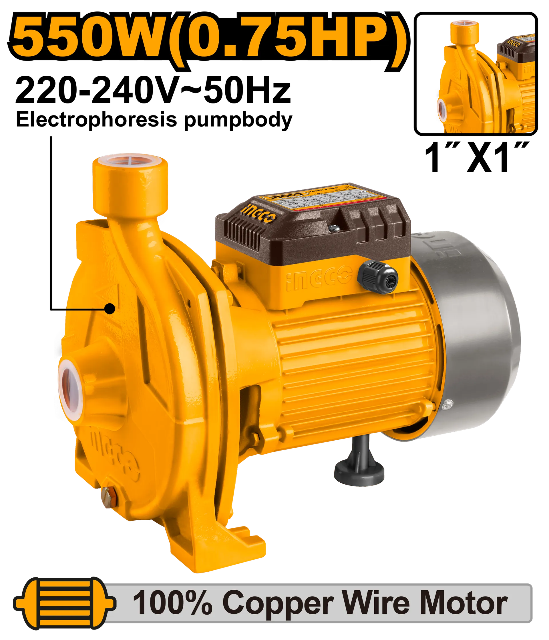 Pompa centrifugale për ujë INGCO 550W 1" CPM5508