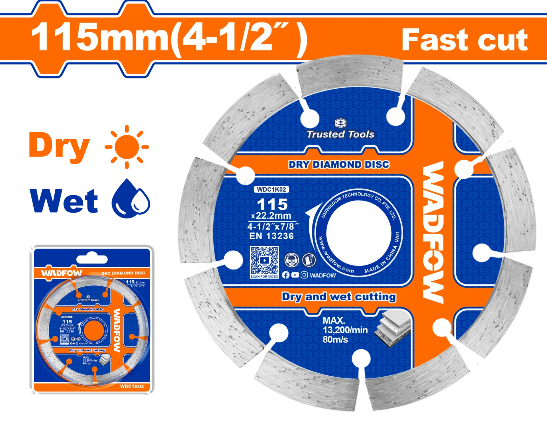 ДИЈАМАНТСКИ ДИСК 115mm Fast Cut WADFOW WDC1K02