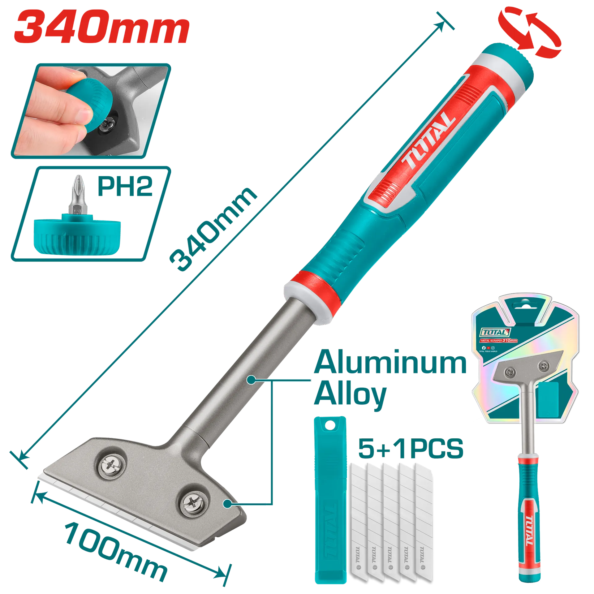 Spakla për pastrimin e xhamit 340mm + thika rezervë TOTAL TGS3088