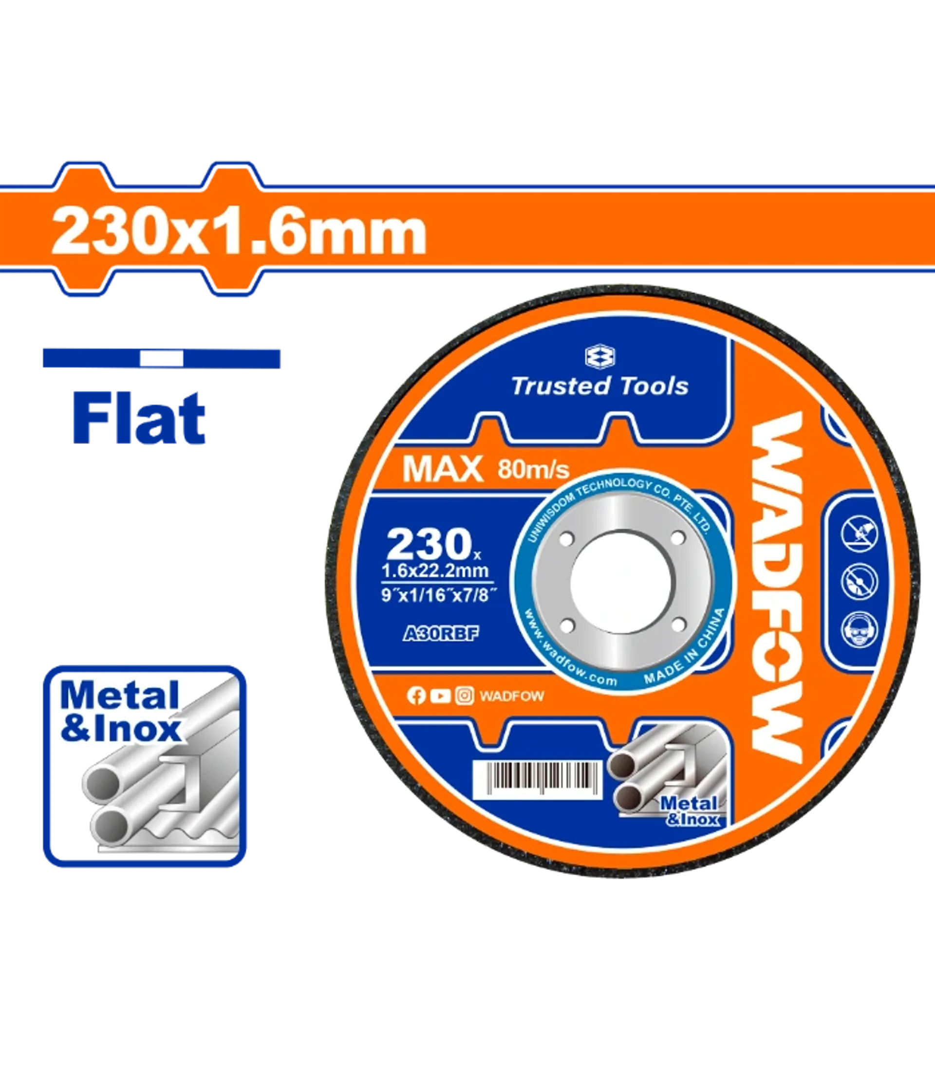 Gur sharje 230×1.6mm për metal & inox WADFOW WAC1394
