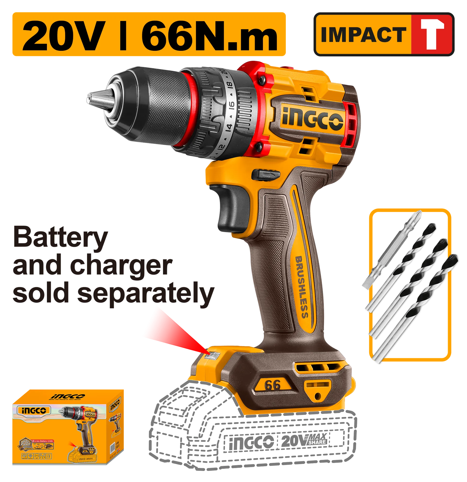 Përgjues 66Nm 20V solo pa bateri INGCO CIDLI206681