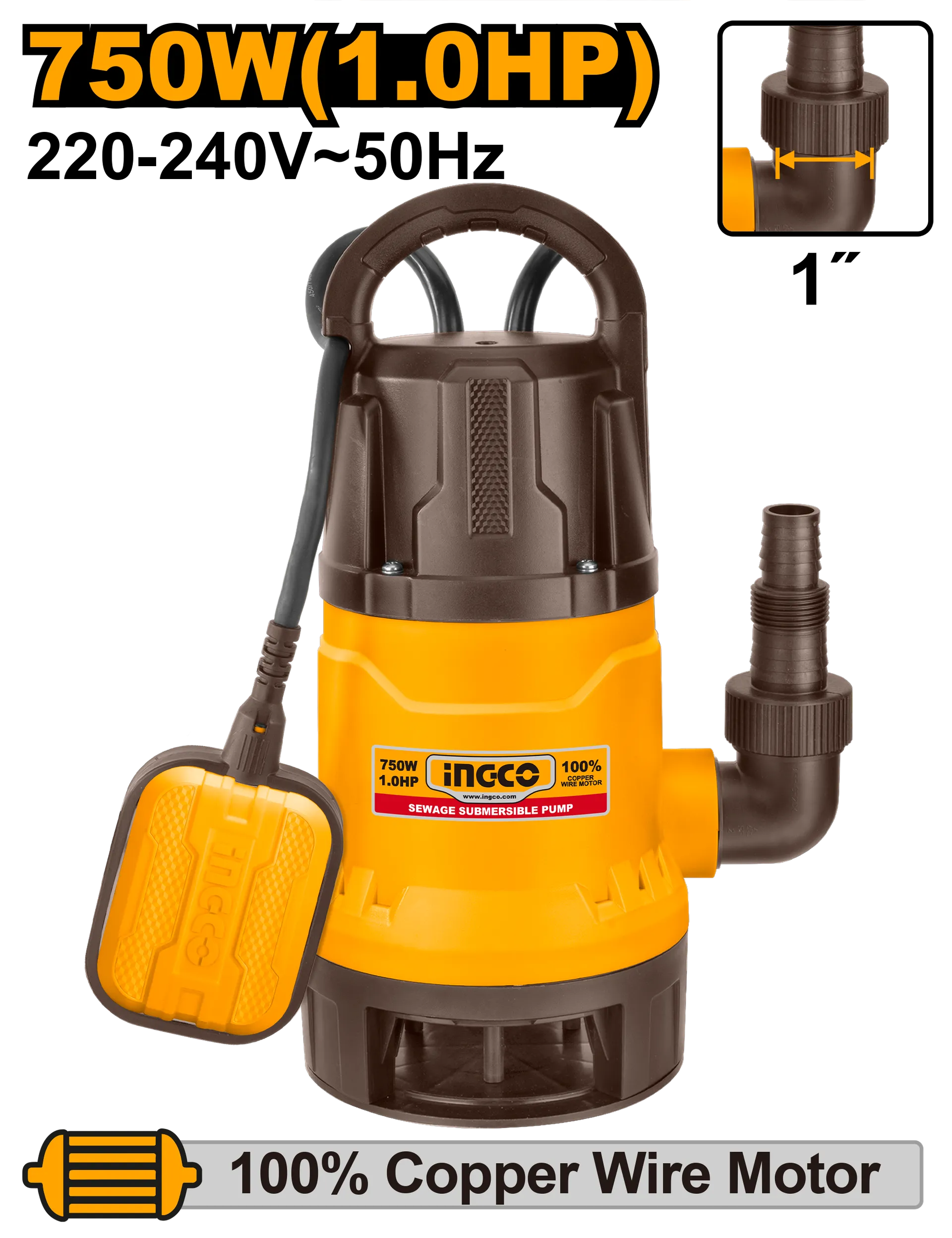 Pompa për fontanë INGCO 0.75KW SPD7508