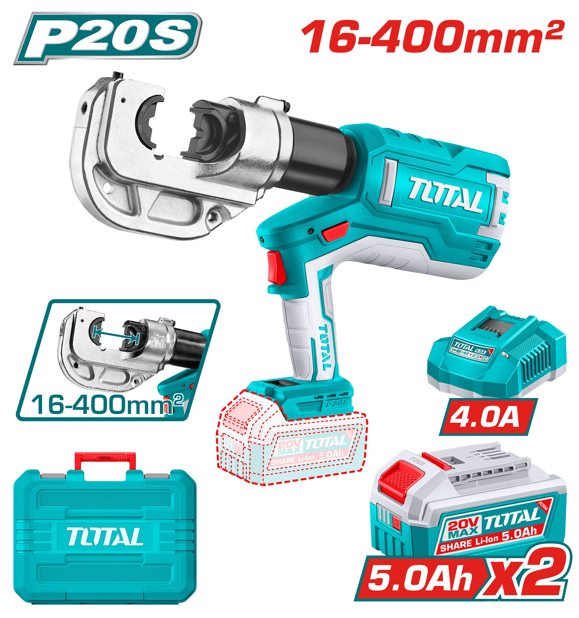 Presa hidraulike për kablla 20V 2×5.0Ah TOTAL TCTLI2005