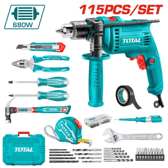СЕТ РАЧЕН АЛАТ СО 115 П. + БОРМАШИНА 680W TOTAL THKTHP1152