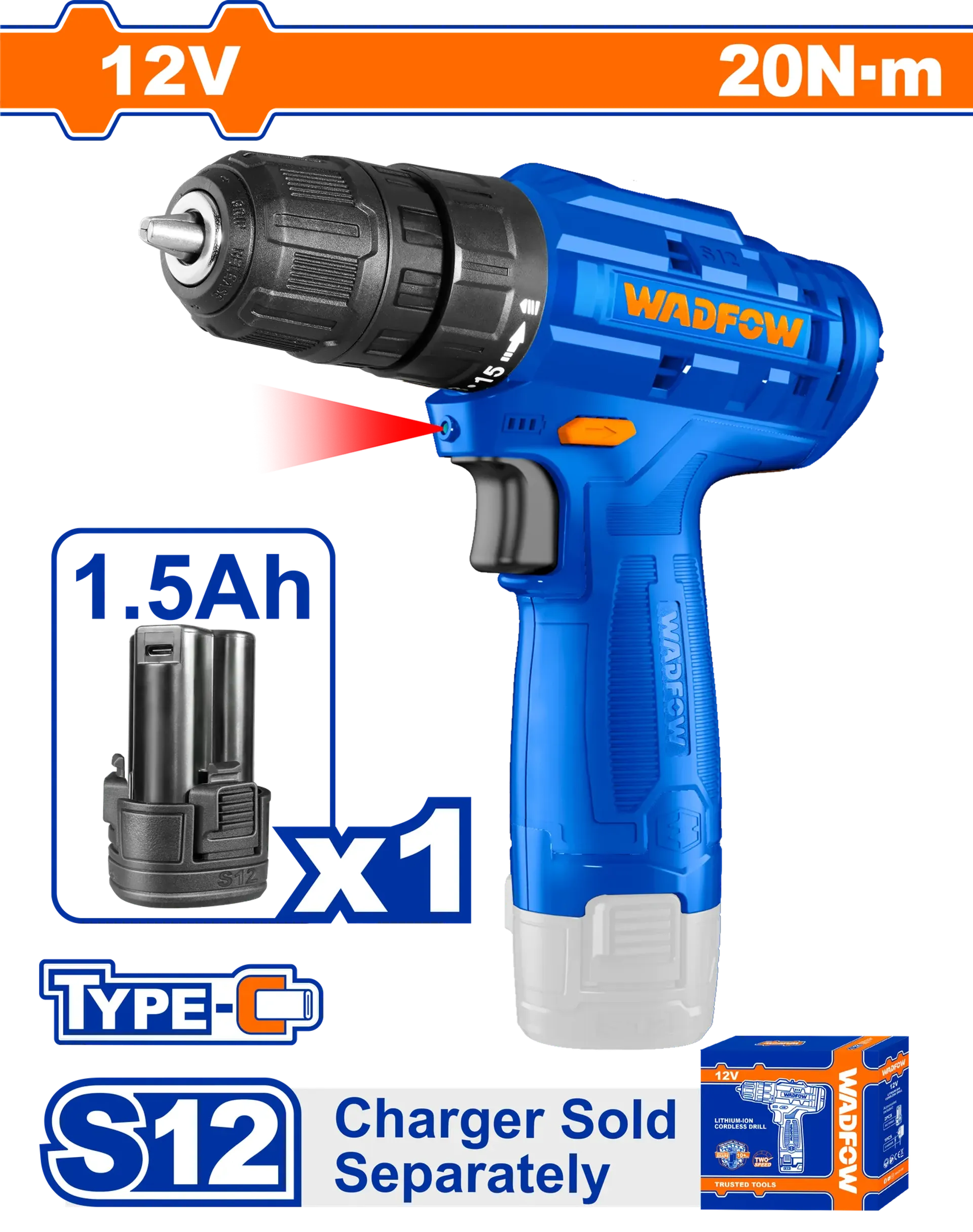 Pipa elektrike 12V 20Nm 1x1.5Ah bateri WADFOW WCDS510