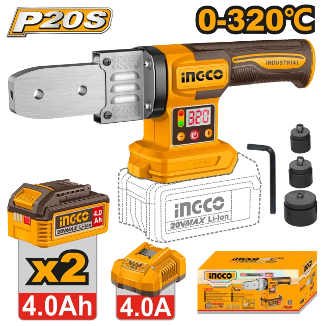 БАТЕРИСКА ПЕГЛА ЗА ЛЕПЕЊЕ НА ПВЦ ЦЕВКИ 20V 2×4.0Ah INGCO PTWTLI20182