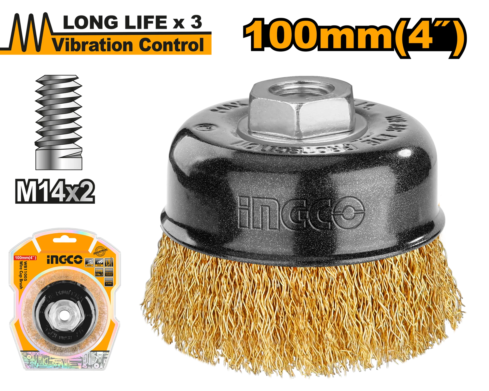 ЧЕТКА МЕСИНГ 100mm M14x2 INGCO WB11005