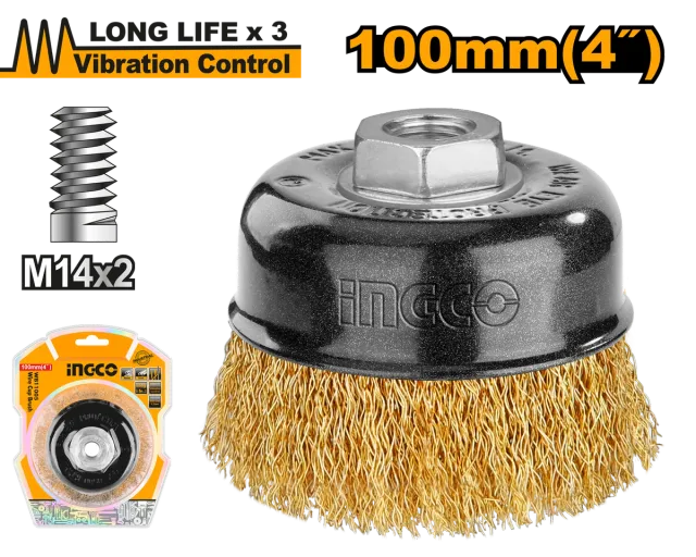 ЧЕТКА МЕСИНГ 100mm M14x2 INGCO WB11005