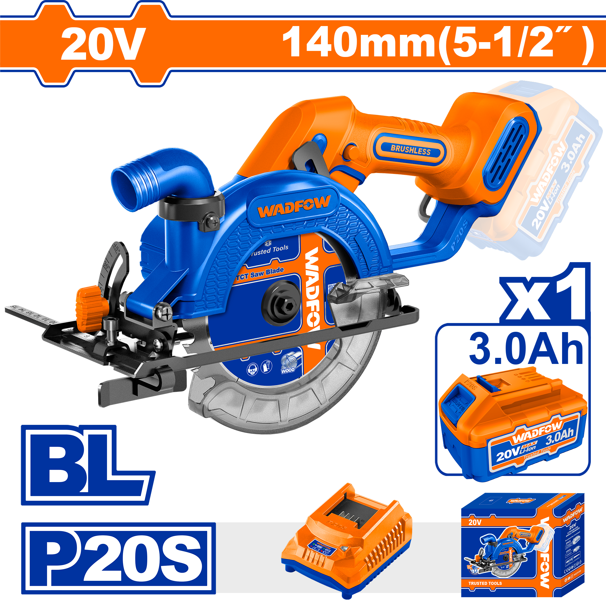 Cirkulari dorës me baterise 20V 1x3.0Ah WADFOW WLWP5631