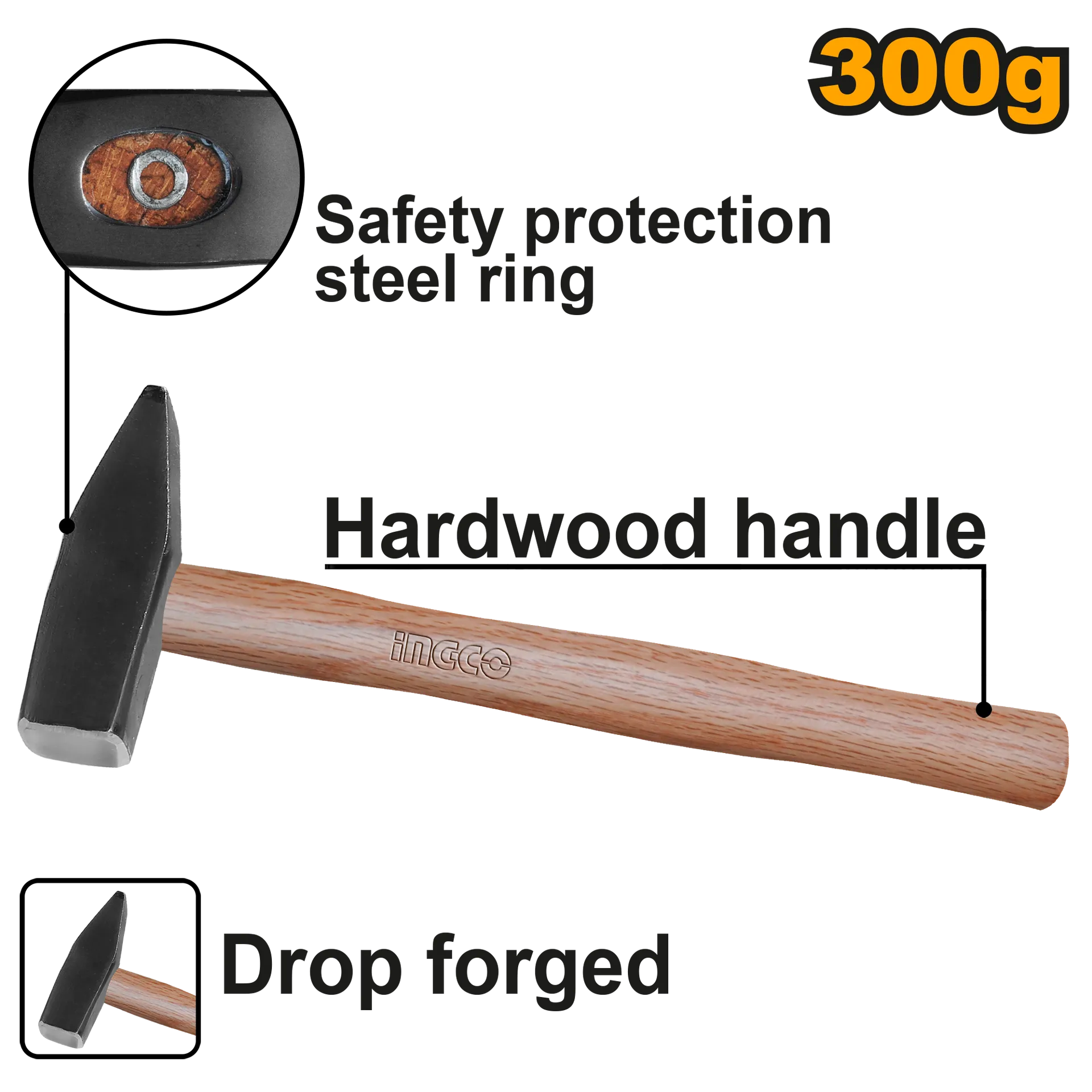 Чекан INGCO со дрвена рачка 300gr HMH040300